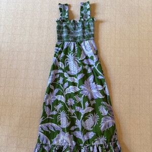 Farm Rio Green Tropical Swing Sleeveless Midi Dress